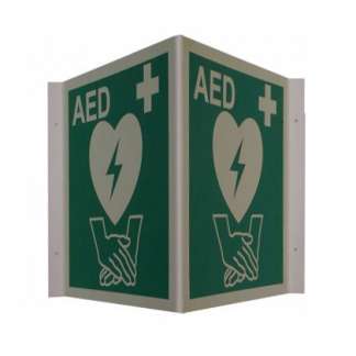 Winkelschild zum Kennzeichnen eines AED-Defibrillator-Standortes